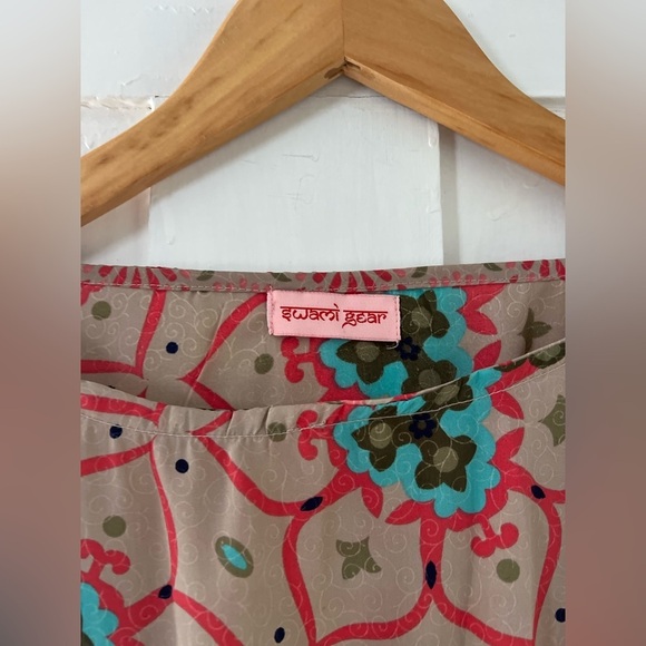 Swami Gear Women’s Silk Blend Pink Printed Caftan Dress Size Medium Large - Picture 2 of 8